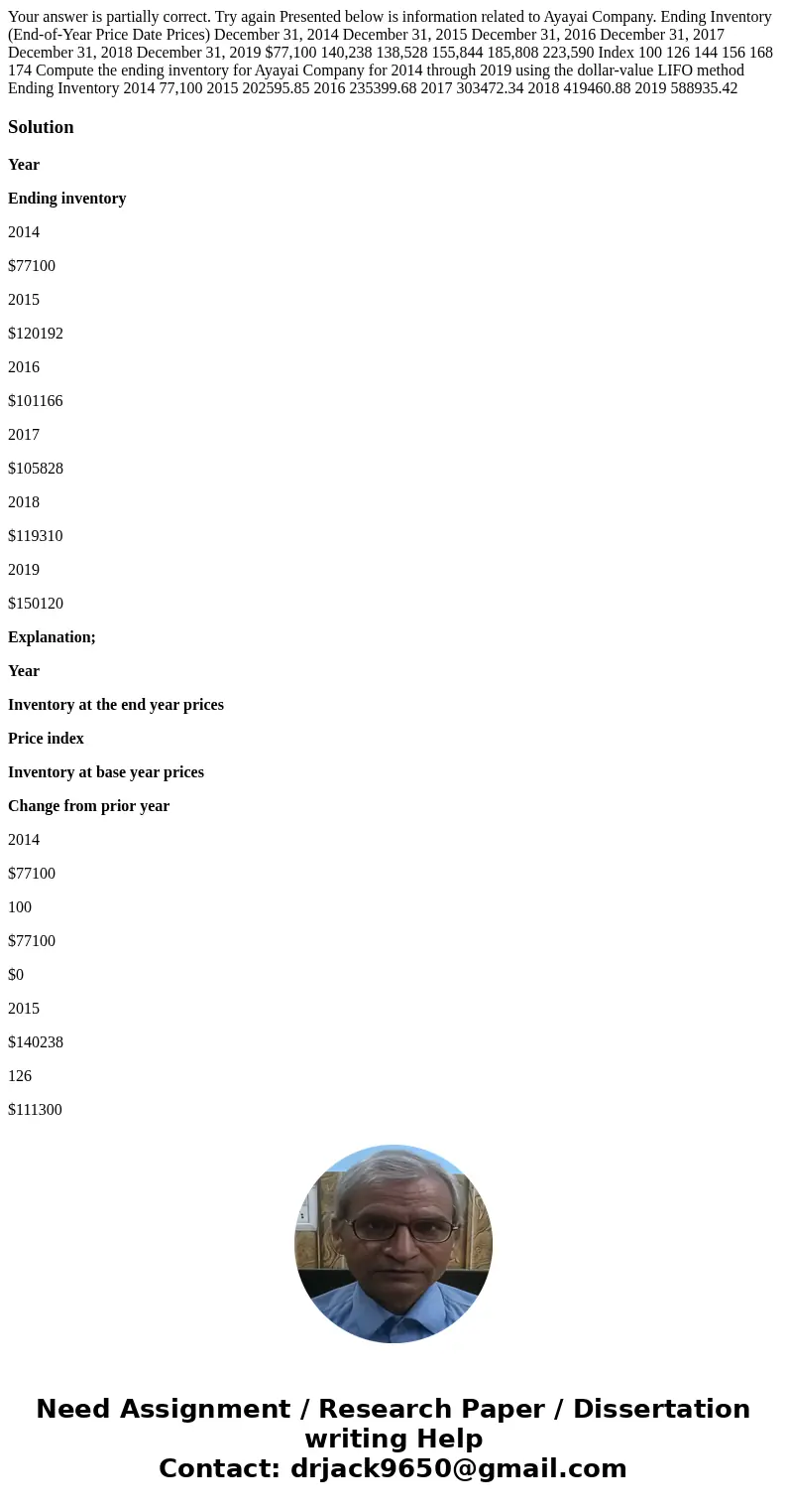 Your answer is partially correct. Try again Presented below is information related to Ayayai Company. Ending Inventory (End-of-Year Price Date Prices) December  Your answer is partially correct. Try again Presented below is information related to Ayayai Company. Ending Inventory (End-of-Year Price Date Prices) December