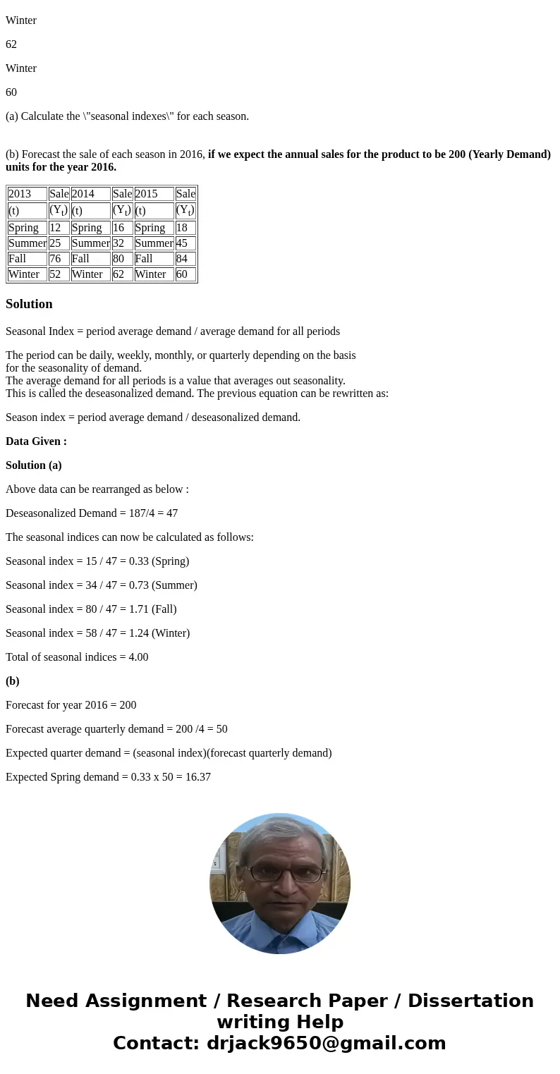 2. The data table below presents a popular brand of sweater sale (by quarters) over the past three years: 2013 Sale 2014 Sale 2015 Sale (t) (Yt) (t) (Yt) (t) (Y 2. The data table below presents a popular brand of sweater sale (by quarters) over the past three years: 2013 Sale 2014 Sale 2015 Sale (t) (Yt) (t) (Yt) (t) (Y