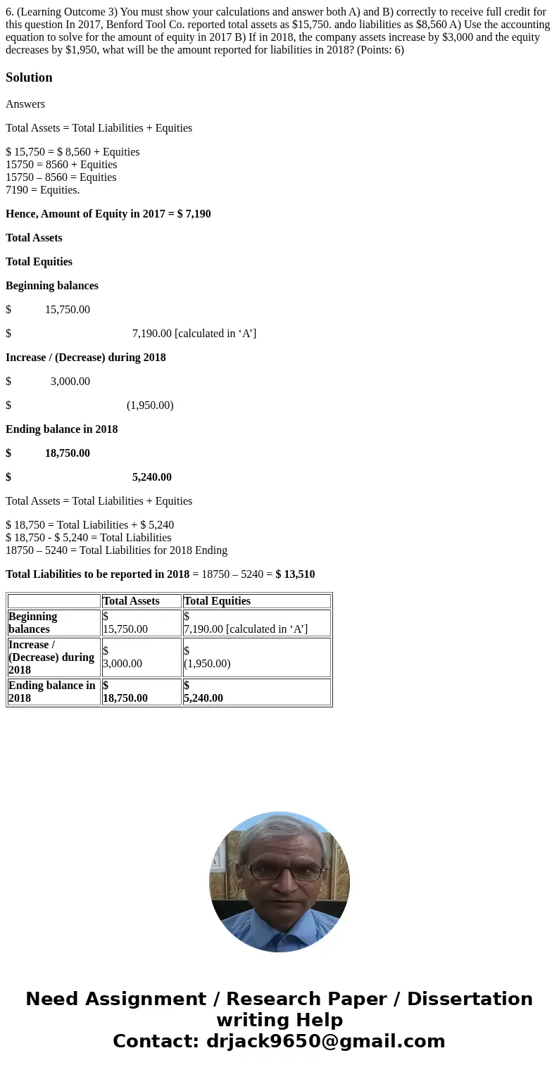 6. (Learning Outcome 3) You must show your calculations and answer both A) and B) correctly to receive full credit for this question In 2017, Benford Tool Co.   6. (Learning Outcome 3) You must show your calculations and answer both A) and B) correctly to receive full credit for this question In 2017, Benford Tool Co.