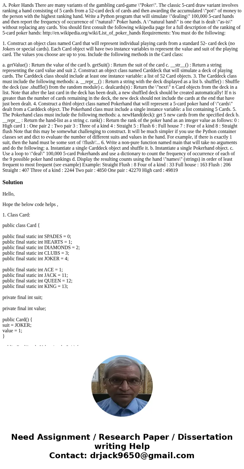 A. Poker Hands There are many variants of the gambling card-game \ A. Poker Hands There are many variants of the gambling card-game \