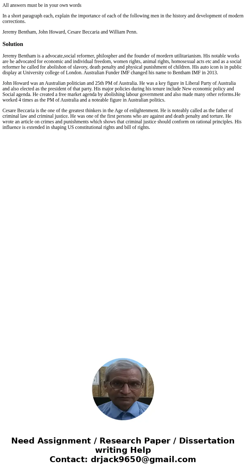 All answers must be in your own words In a short paragraph each, explain the importance of each of the following men in the history and development of modern co All answers must be in your own words In a short paragraph each, explain the importance of each of the following men in the history and development of modern co