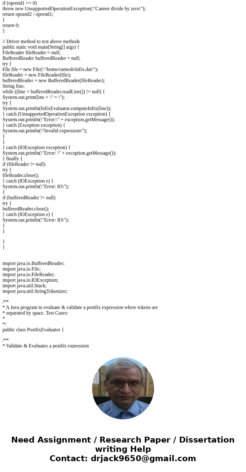 (a)Using java.util.stack to write a java program to validate and calculate the result of each arithmetic Expression from input file (infix.txt). All equations f (a)Using java.util.stack to write a java program to validate and calculate the result of each arithmetic Expression from input file (infix.txt). All equations f