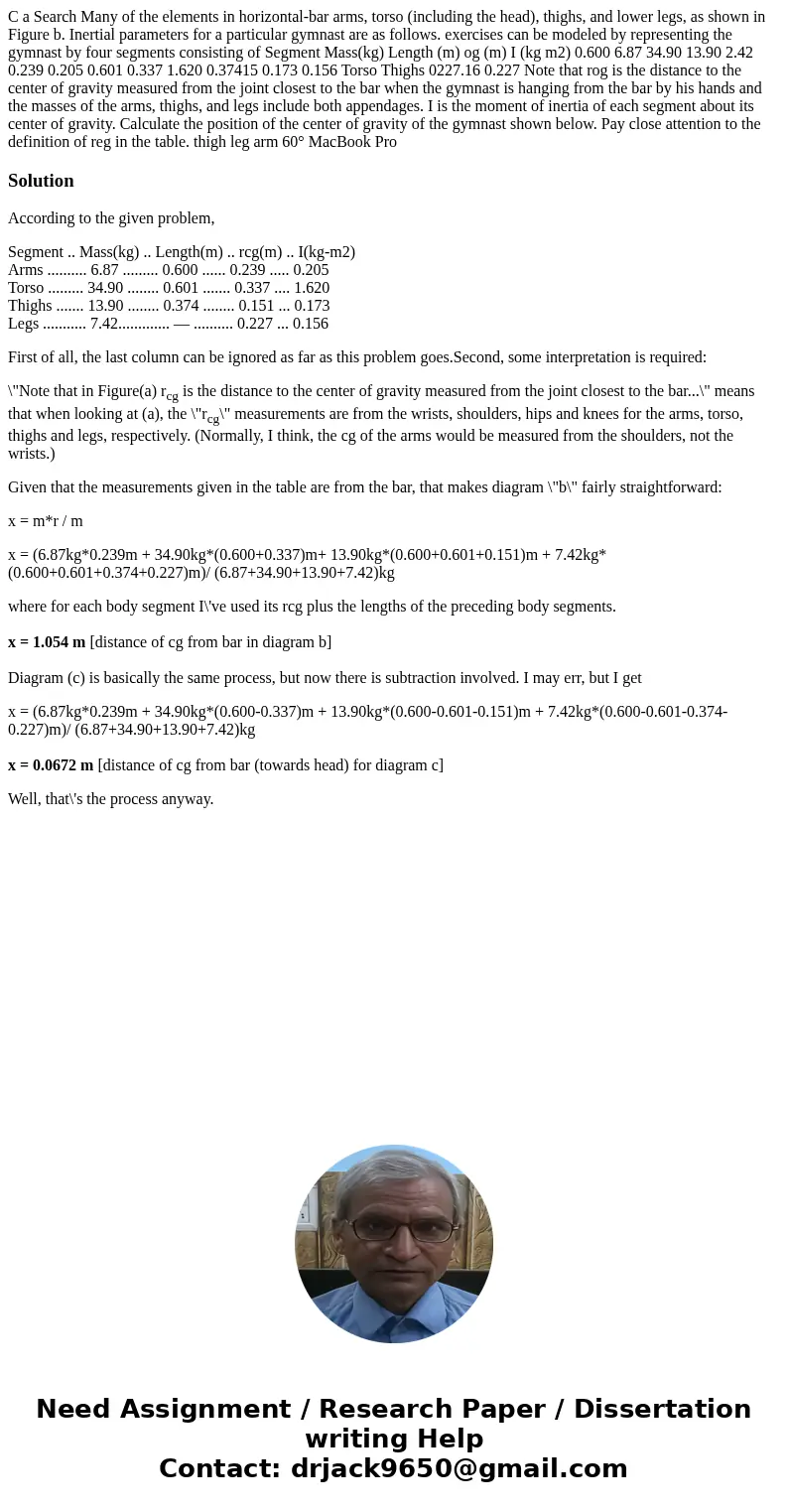 C a Search Many of the elements in horizontal-bar arms, torso (including the head), thighs, and lower legs, as shown in Figure b. Inertial parameters for a par  C a Search Many of the elements in horizontal-bar arms, torso (including the head), thighs, and lower legs, as shown in Figure b. Inertial parameters for a par