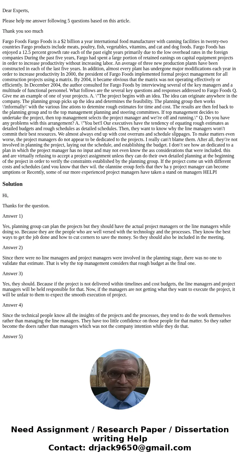  Dear Experts, Please help me answer following 5 questions based on this article. Thank you soo much Fargo Foods Fargo Foods is a $2 billion a year internationa