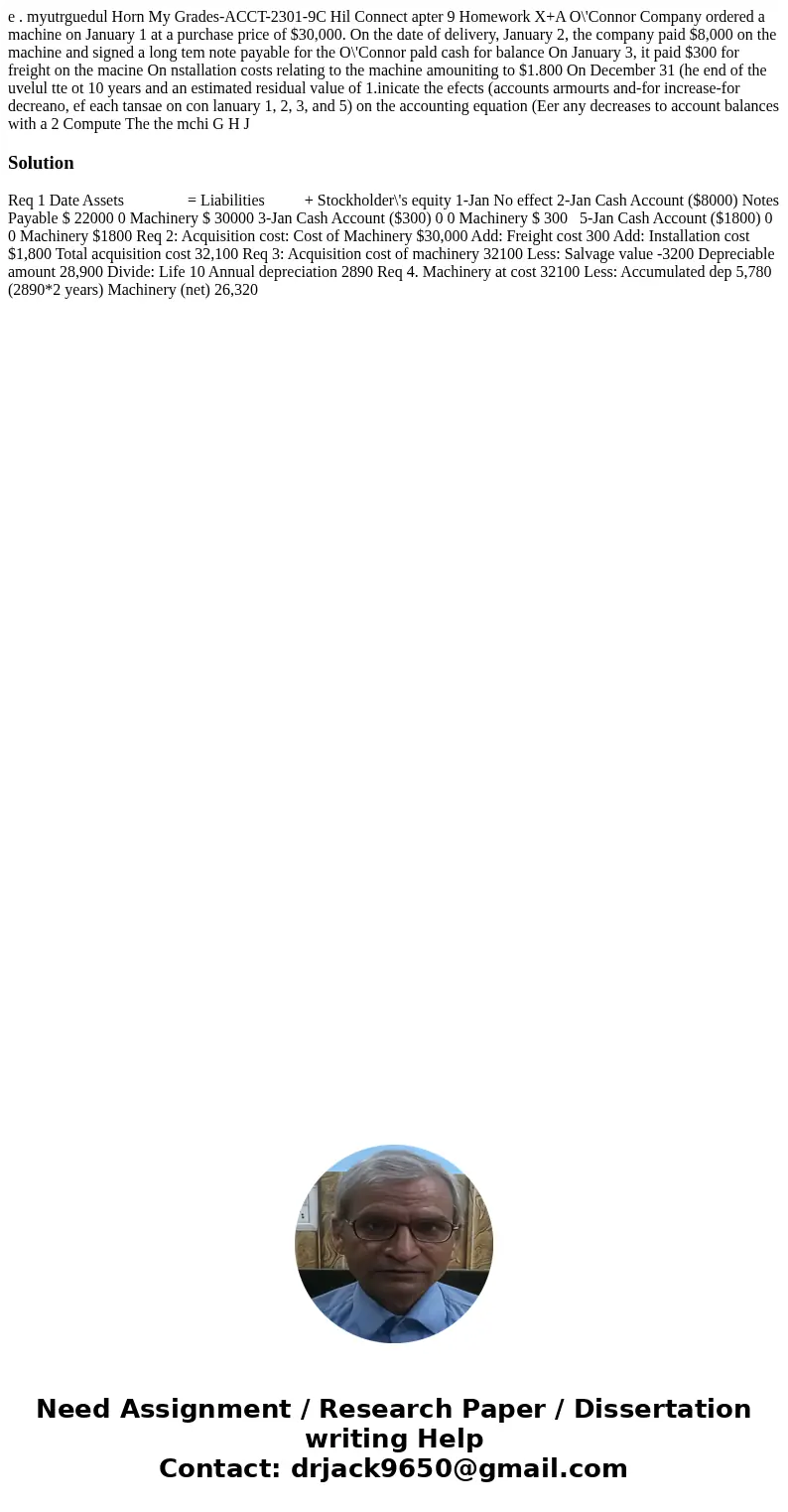 e . myutrguedul Horn My Grades-ACCT-2301-9C Hil Connect apter 9 Homework X+A O\'Connor Company ordered a machine on January 1 at a purchase price of $30,000. O  e . myutrguedul Horn My Grades-ACCT-2301-9C Hil Connect apter 9 Homework X+A O\'Connor Company ordered a machine on January 1 at a purchase price of $30,000. O