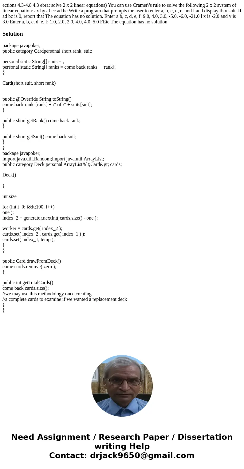 ections 4.3-4.8 4.3 ebra: solve 2 x 2 linear equations) You can use Cramer\'s rule to solve the following 2 x 2 system of linear equation: ax by af ec ad bc Wr  ections 4.3-4.8 4.3 ebra: solve 2 x 2 linear equations) You can use Cramer\'s rule to solve the following 2 x 2 system of linear equation: ax by af ec ad bc Wr