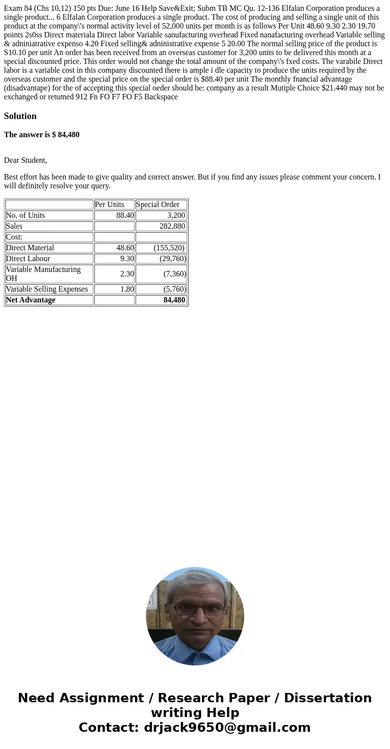Exam 84 (Chs 10,12) 150 pts Due: June 16 Help Save&Exit; Subm TB MC Qu. 12-136 Elfalan Corporation produces a single product... 6 Elfalan Corporation produ  Exam 84 (Chs 10,12) 150 pts Due: June 16 Help Save&Exit; Subm TB MC Qu. 12-136 Elfalan Corporation produces a single product... 6 Elfalan Corporation produ