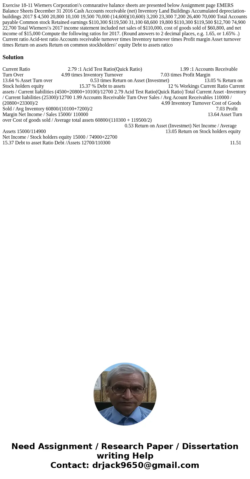 Exercise 18-11 Wiemers Corporation\'s comnarative halance sheets are presented below Assignment page EMERS Balance Sheets December 31 2016 Cash Accounts receiv  Exercise 18-11 Wiemers Corporation\'s comnarative halance sheets are presented below Assignment page EMERS Balance Sheets December 31 2016 Cash Accounts receiv