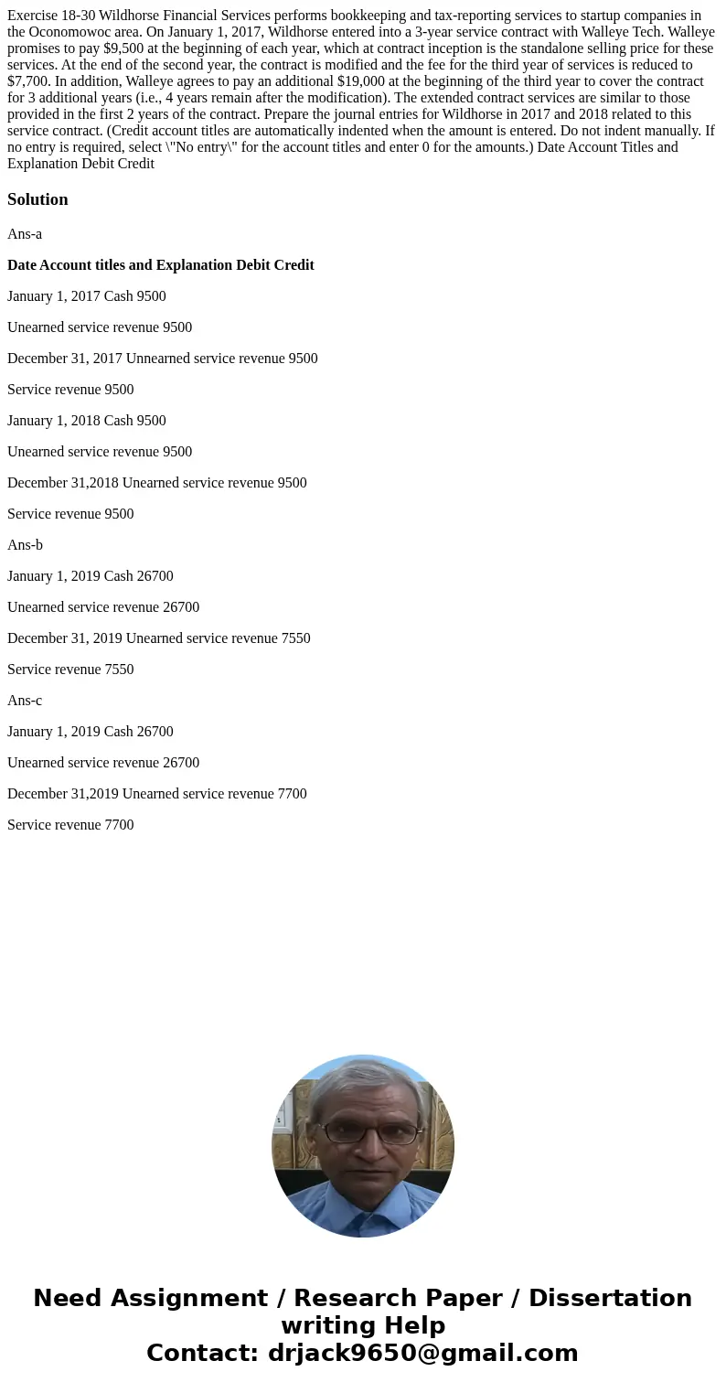 Exercise 18-30 Wildhorse Financial Services performs bookkeeping and tax-reporting services to startup companies in the Oconomowoc area. On January 1, 2017, Wi  Exercise 18-30 Wildhorse Financial Services performs bookkeeping and tax-reporting services to startup companies in the Oconomowoc area. On January 1, 2017, Wi