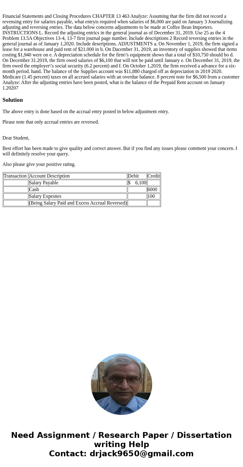  Financial Statements and Closing Procedures CHAPTER 13 463 Analyze: Assuming that the firm did not record a revensing entry for salaries payable, what entryis 