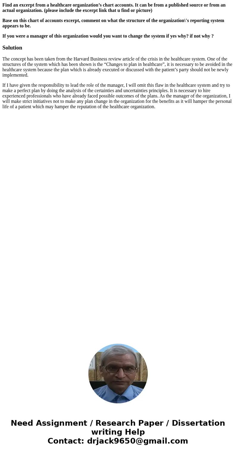 Find an excerpt from a healthcare organization’s chart accounts. It can be from a published source or from an actual organization. (please include the excerpt l Find an excerpt from a healthcare organization’s chart accounts. It can be from a published source or from an actual organization. (please include the excerpt l
