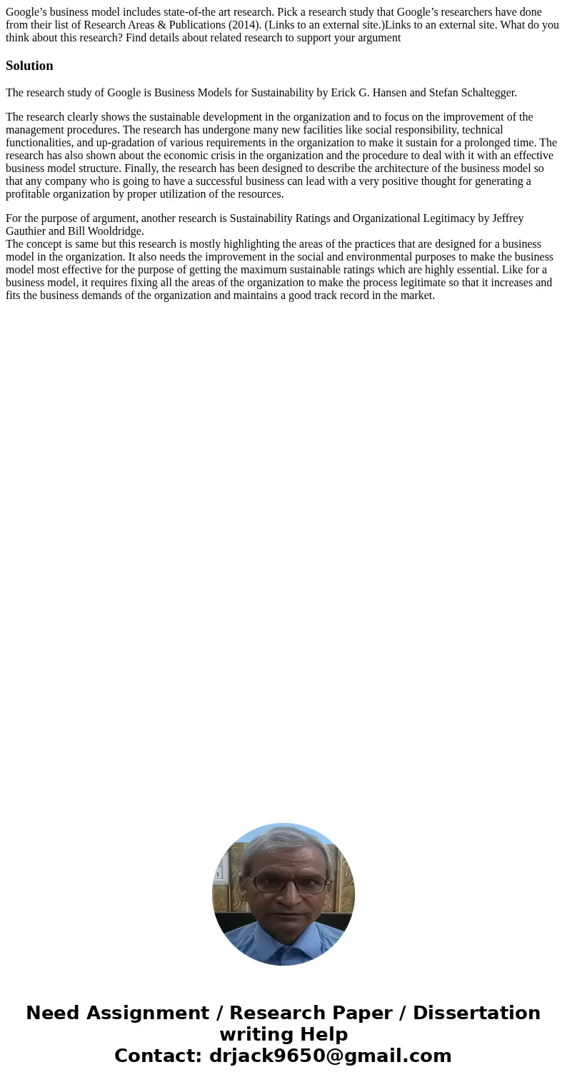 Google’s business model includes state-of-the art research. Pick a research study that Google’s researchers have done from their list of Research Areas & Pu Google’s business model includes state-of-the art research. Pick a research study that Google’s researchers have done from their list of Research Areas & Pu