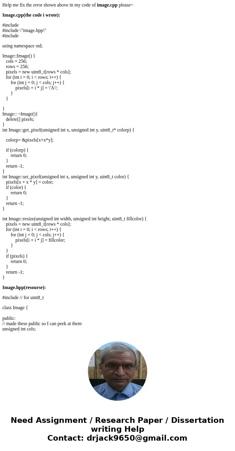 Help me fix the error shown above in my code of image.cpp please~ Image.cpp(the code i wrote): #include #include \ Help me fix the error shown above in my code of image.cpp please~ Image.cpp(the code i wrote): #include #include \