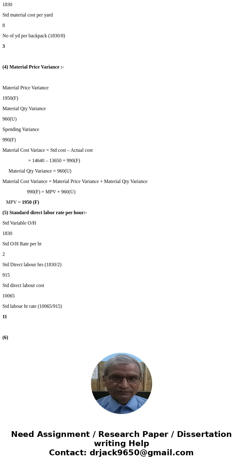 Highland Company produces a lightweight backpack that is popular with college students. Standard variable costs relating to a single backpack are given below:   Highland Company produces a lightweight backpack that is popular with college students. Standard variable costs relating to a single backpack are given below: