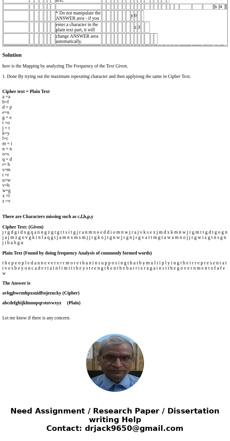 Homework #1: Open the cryptanalysis HW1 excel file – the worksheet displays a cipher text with number of cipher characters used. Students should submit the orig