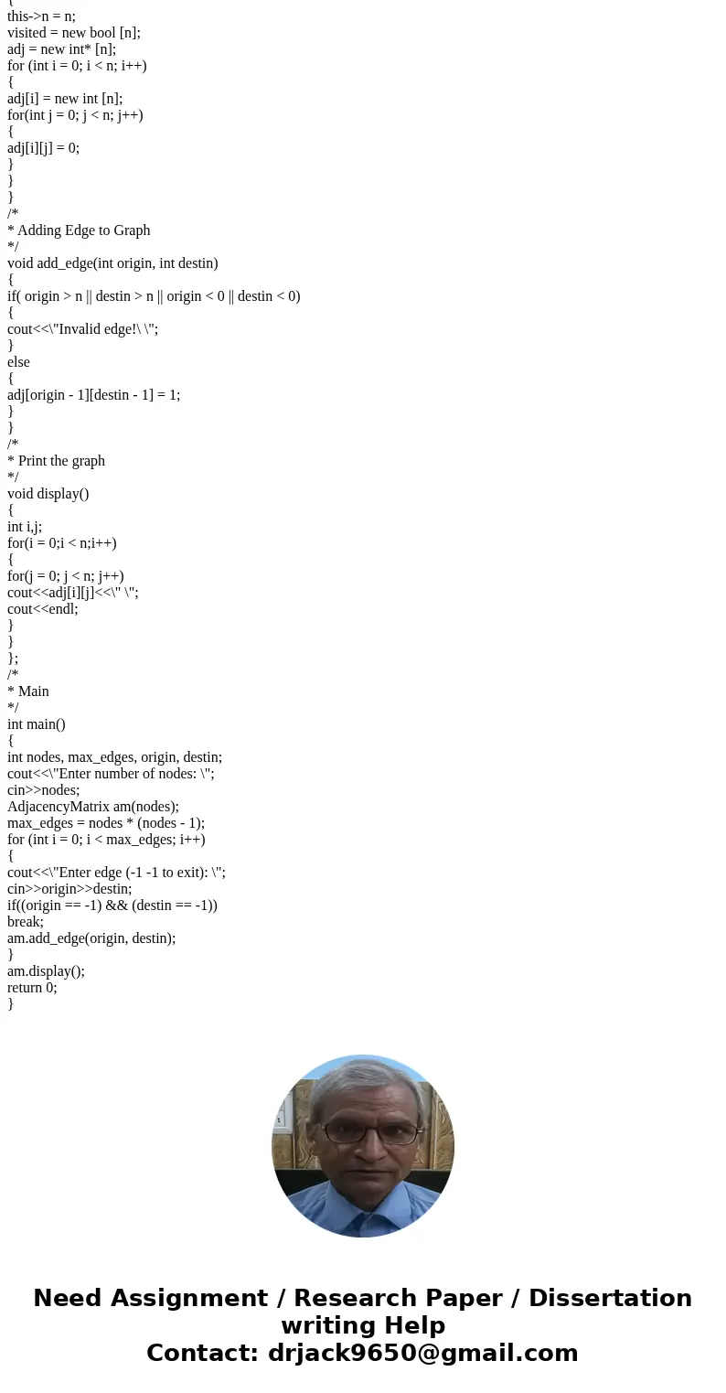 I just need the algorithm of the following C++ task. Implement the bucket algorithm using your implementation of the adjacency matrix. You will read off the Gra