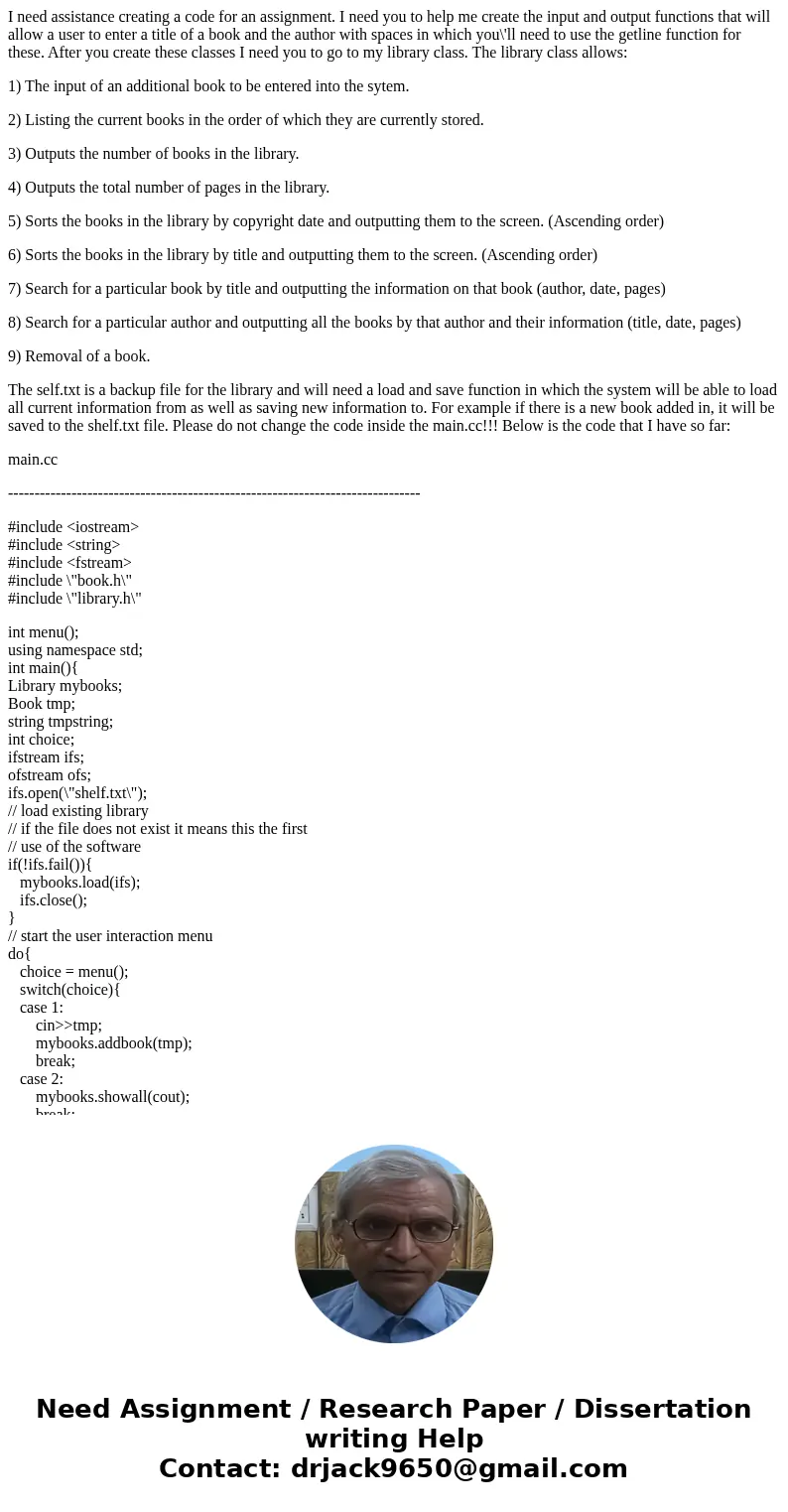 I need assistance creating a code for an assignment. I need you to help me create the input and output functions that will allow a user to enter a title of a bo I need assistance creating a code for an assignment. I need you to help me create the input and output functions that will allow a user to enter a title of a bo