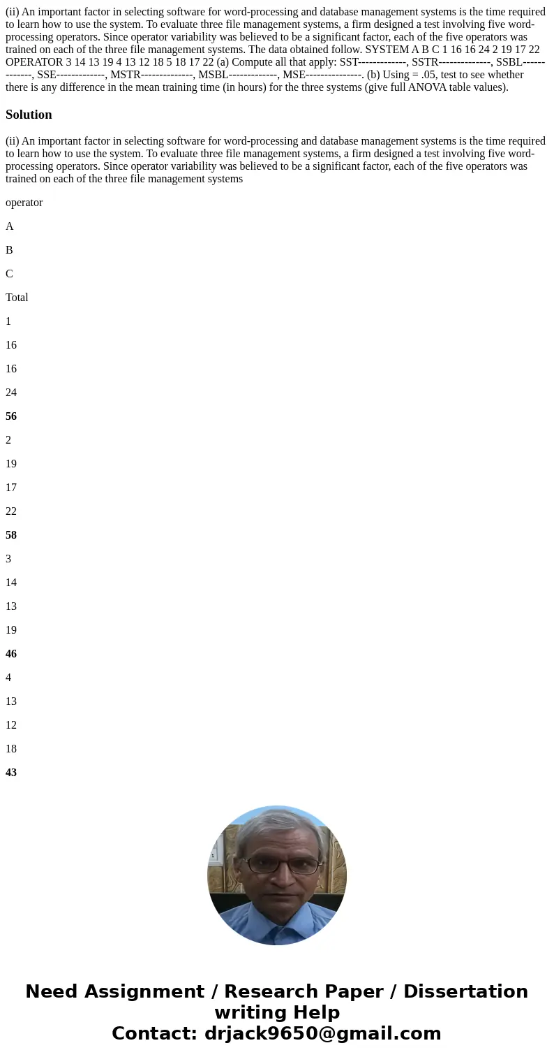(ii) An important factor in selecting software for word-processing and database management systems is the time required to learn how to use the system. To evalu (ii) An important factor in selecting software for word-processing and database management systems is the time required to learn how to use the system. To evalu