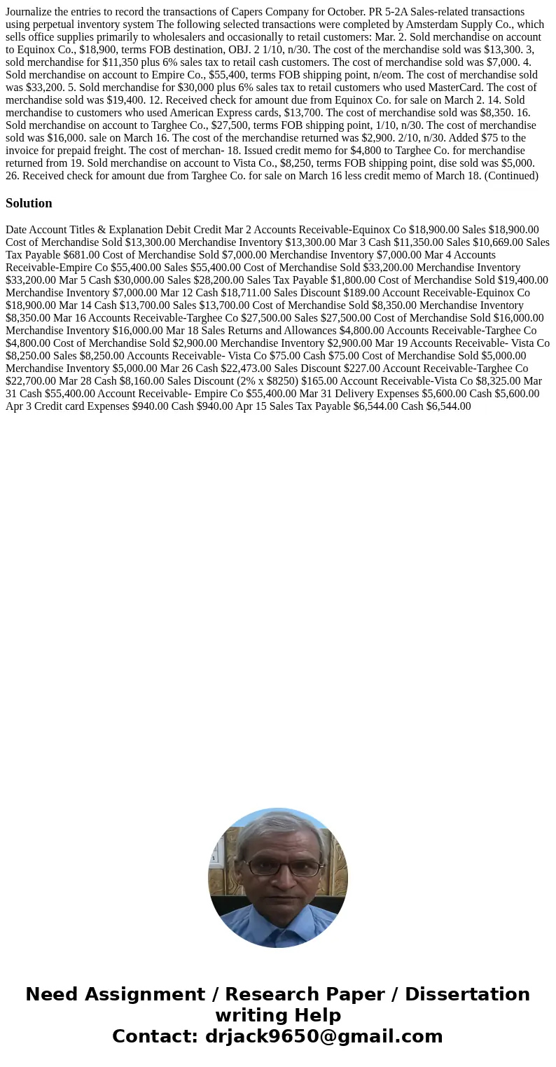 Journalize the entries to record the transactions of Capers Company for October. PR 5-2A Sales-related transactions using perpetual inventory system The follow  Journalize the entries to record the transactions of Capers Company for October. PR 5-2A Sales-related transactions using perpetual inventory system The follow