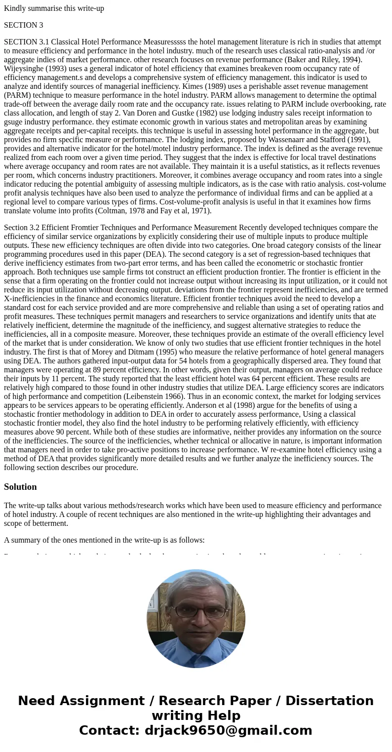Kindly summarise this write-up SECTION 3 SECTION 3.1 Classical Hotel Performance Measuresssss the hotel management literature is rich in studies that attempt to Kindly summarise this write-up SECTION 3 SECTION 3.1 Classical Hotel Performance Measuresssss the hotel management literature is rich in studies that attempt to