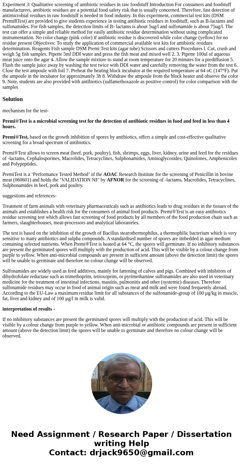 Lab Experiment 3: Qualitative screening of antibiotic residues in raw foodstuff Introduction For consumers and foodstuff manufacturers, antibiotic residues are  Lab Experiment 3: Qualitative screening of antibiotic residues in raw foodstuff Introduction For consumers and foodstuff manufacturers, antibiotic residues are