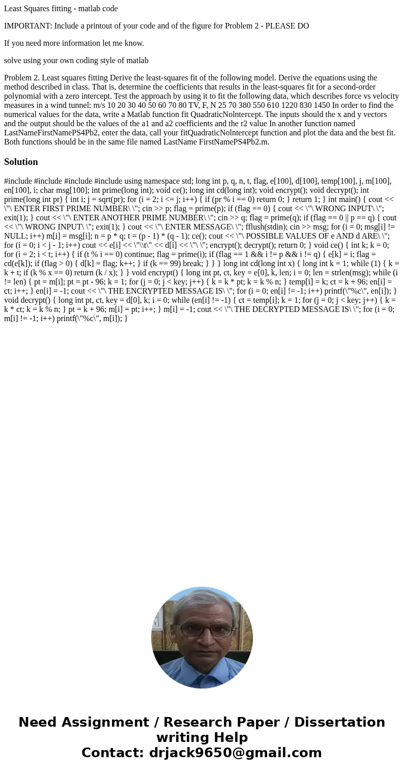 Least Squares fitting - matlab code IMPORTANT: Include a printout of your code and of the figure for Problem 2 - PLEASE DO If you need more information let me k