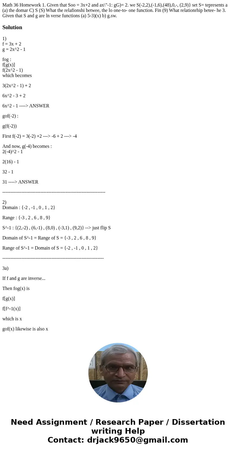  Math 36 Homework 1. Given that Soo = 3x+2 and ax\