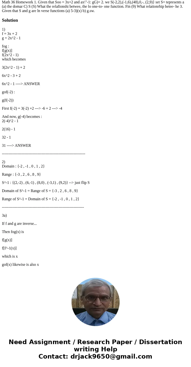  Math 36 Homework 1. Given that Soo = 3x+2 and ax\