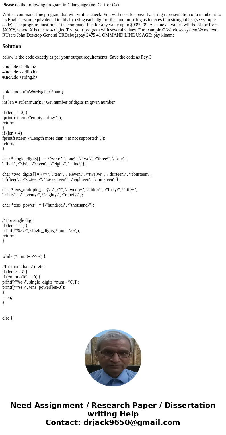 Please do the following program in C language (not C++ or C#). Write a command-line program that will write a check. You will need to convert a string represent