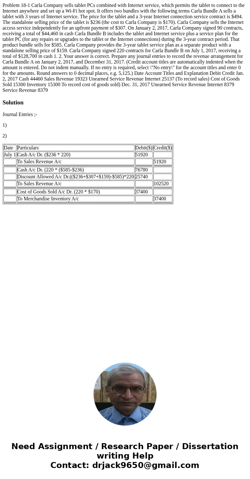 Problem 18-1 Carla Company sells tablet PCs combined with Internet service, which permits the tablet to connect to the Internet anywhere and set up a Wi-Fi hot  Problem 18-1 Carla Company sells tablet PCs combined with Internet service, which permits the tablet to connect to the Internet anywhere and set up a Wi-Fi hot