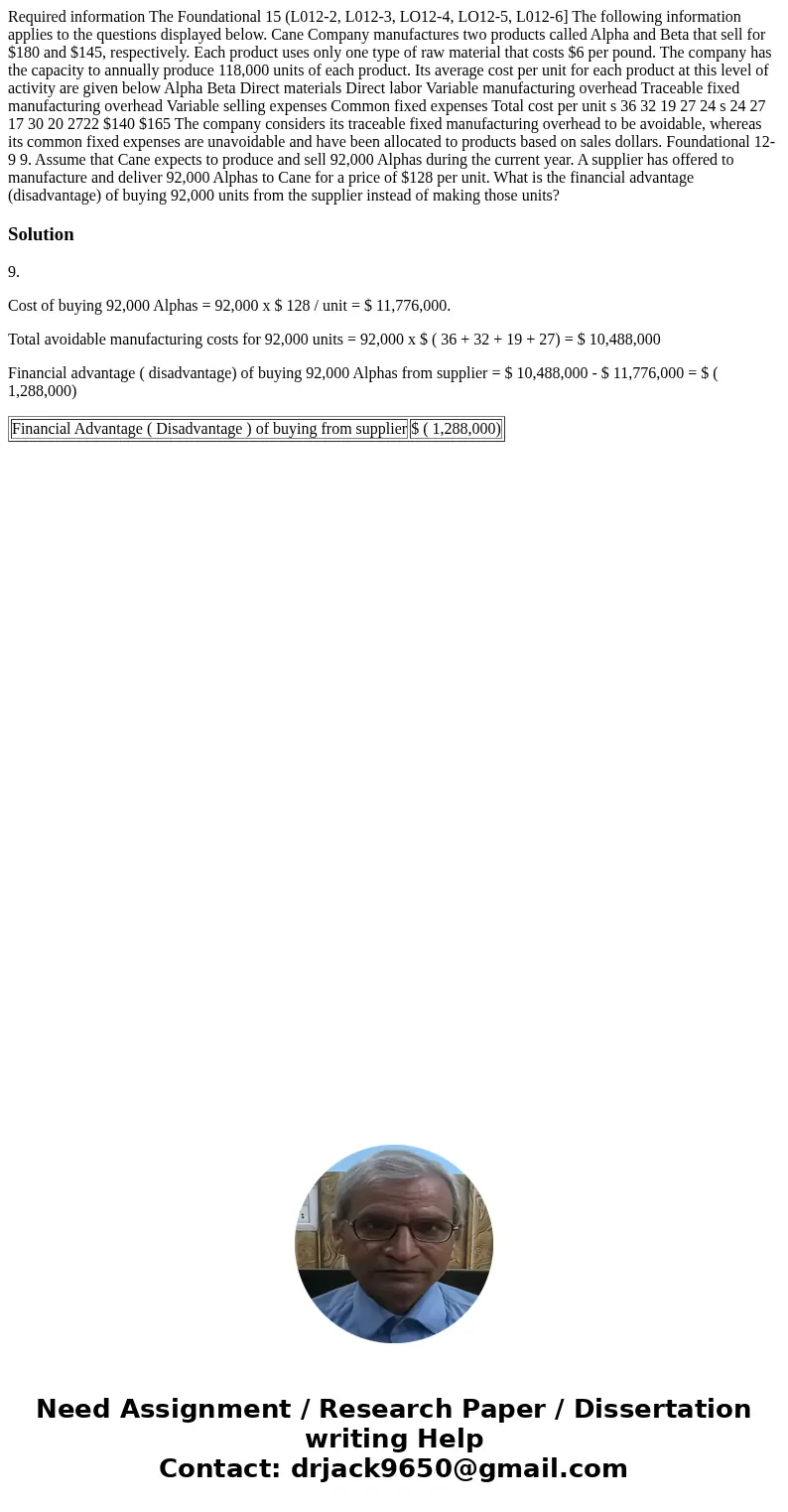  Required information The Foundational 15 (L012-2, L012-3, LO12-4, LO12-5, L012-6] The following information applies to the questions displayed below. Cane Comp