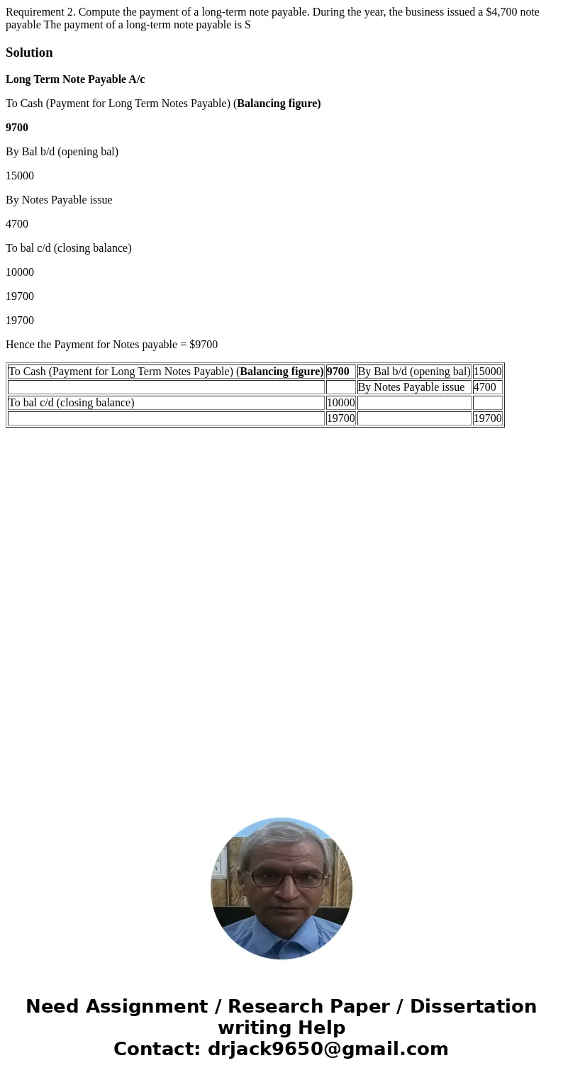 Requirement 2. Compute the payment of a long-term note payable. During the year, the business issued a $4,700 note payable The payment of a long-term note paya  Requirement 2. Compute the payment of a long-term note payable. During the year, the business issued a $4,700 note payable The payment of a long-term note paya