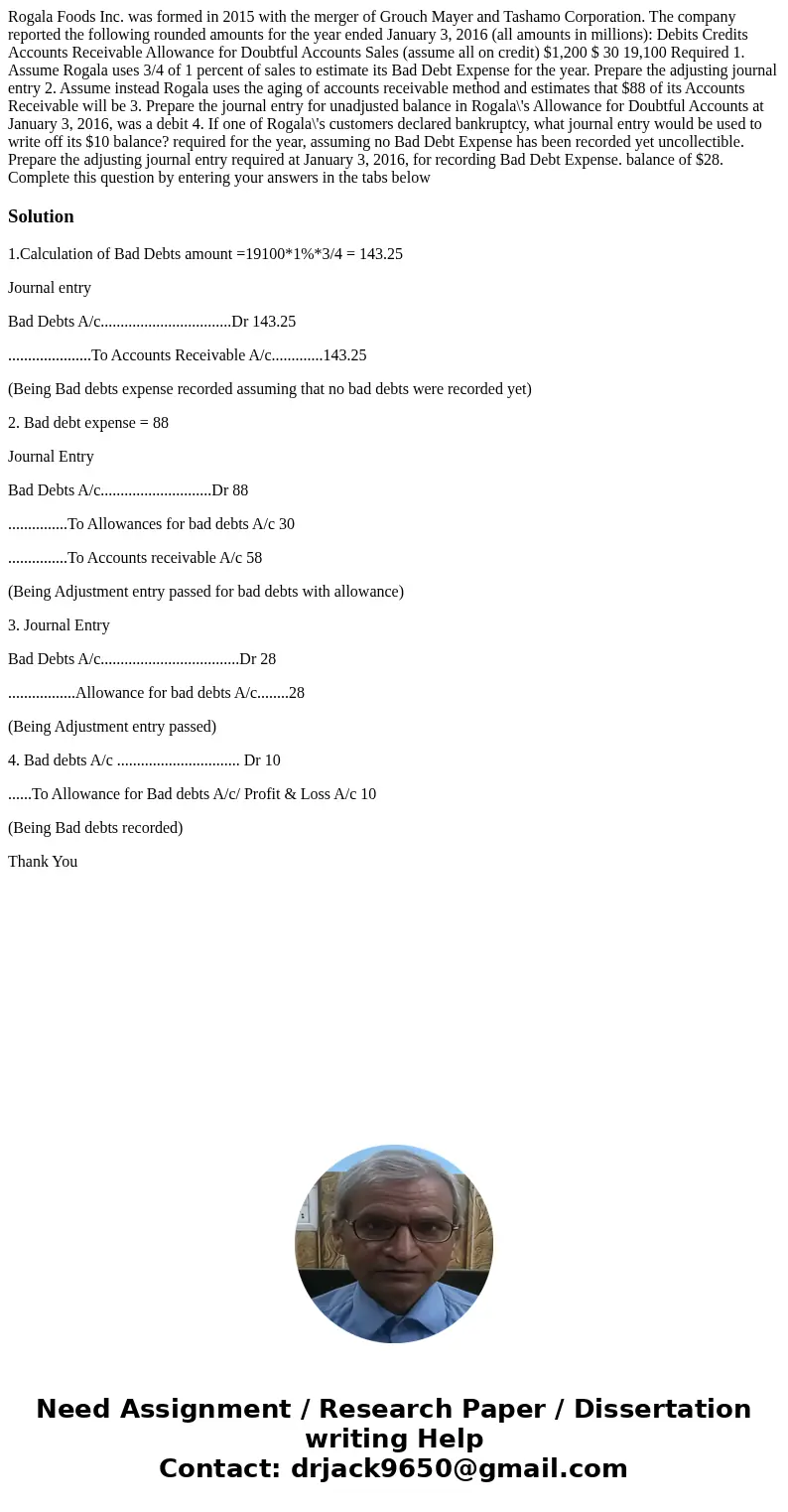  Rogala Foods Inc. was formed in 2015 with the merger of Grouch Mayer and Tashamo Corporation. The company reported the following rounded amounts for the year e