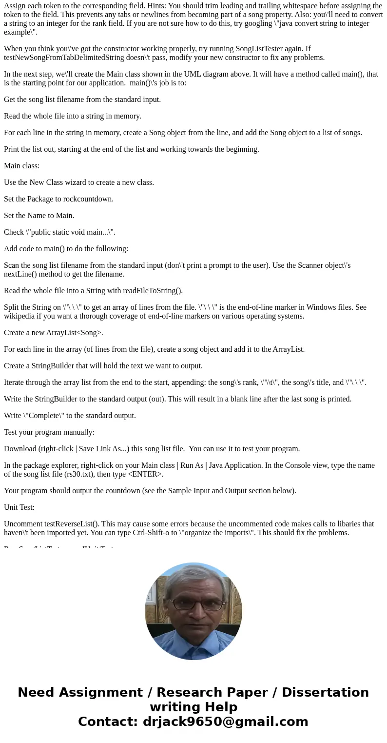 Set the Package to rockcountdown. Set the Name to Song. Uncheck \