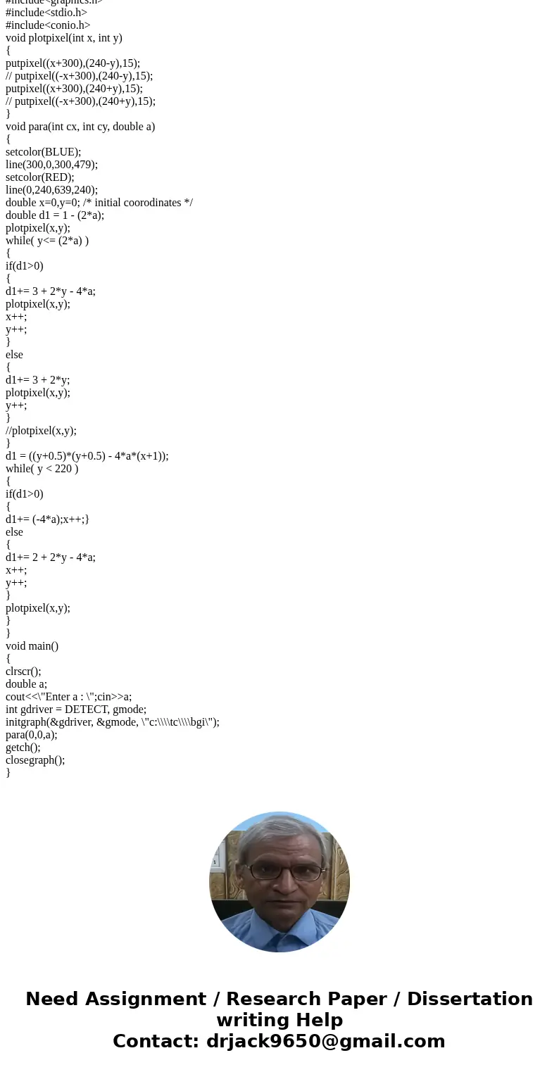  Set up a midpoint algorithm, taking symmetry considerations into account to scan convert any parabola of the form y = ax^2 - b, with input values for parameter