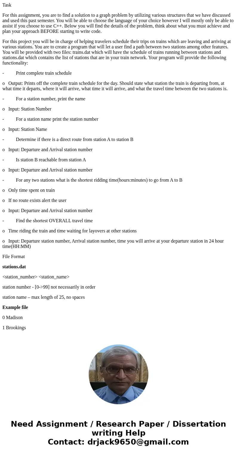 Task For this assignment, you are to find a solution to a graph problem by utilizing various structures that we have discussed and used this past semester. You  Task For this assignment, you are to find a solution to a graph problem by utilizing various structures that we have discussed and used this past semester. You