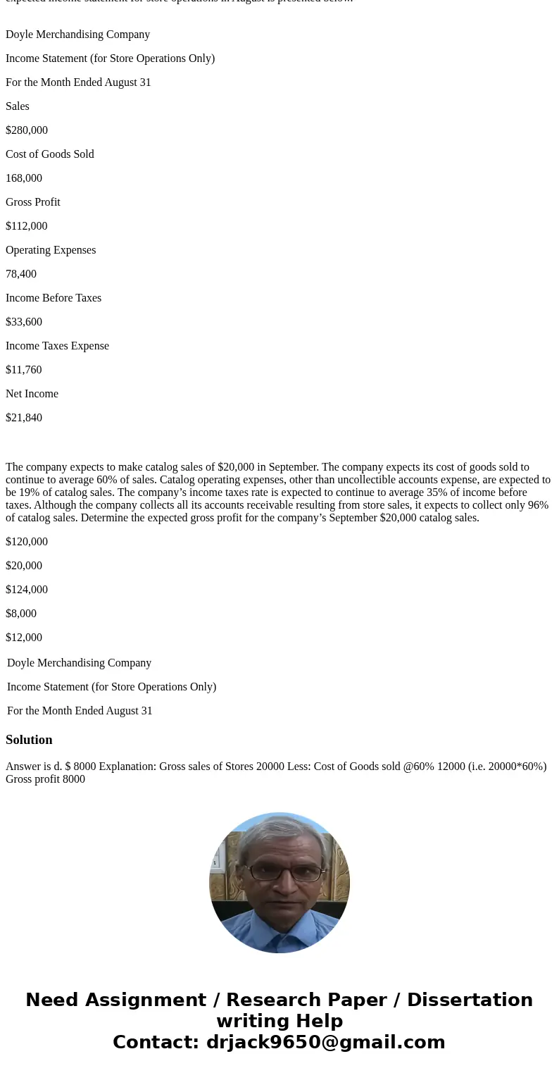 The Doyle Merchandising Company currently sells products only through its store in Lowell, MA. The company’s expected income statement for store operations in A The Doyle Merchandising Company currently sells products only through its store in Lowell, MA. The company’s expected income statement for store operations in A