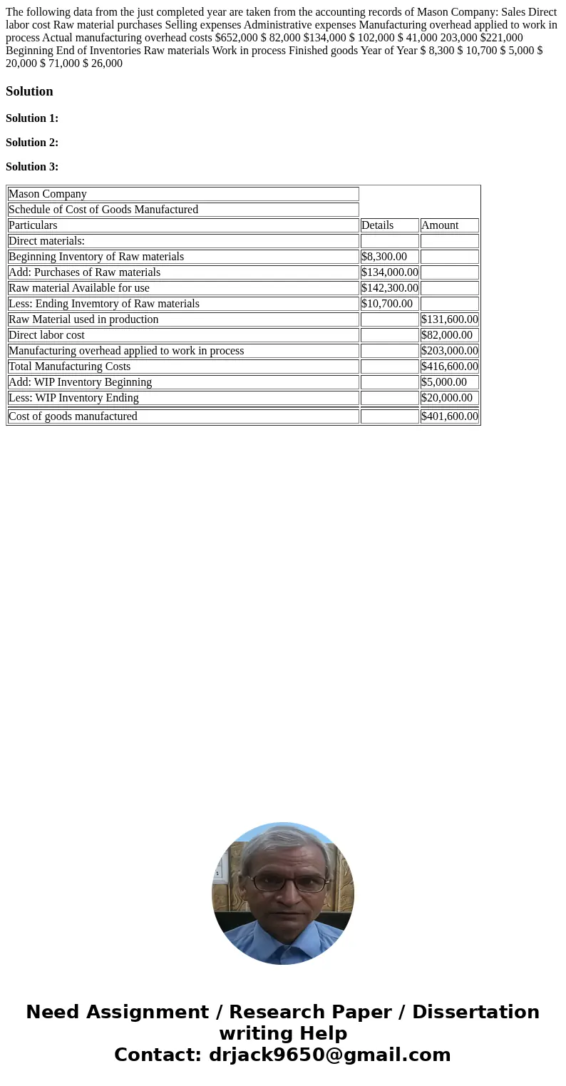  The following data from the just completed year are taken from the accounting records of Mason Company: Sales Direct labor cost Raw material purchases Selling 