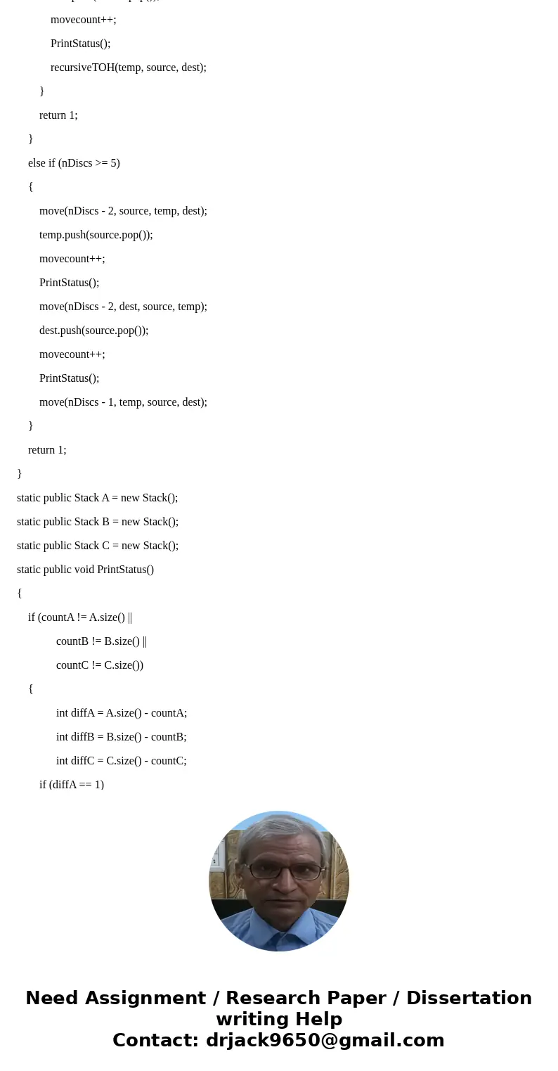The objective of the assignment is to model the puzzle Towers of Hanoi using Object Oriented Programming (Java) and recursion. There have to be 3 classes: Disk. The objective of the assignment is to model the puzzle Towers of Hanoi using Object Oriented Programming (Java) and recursion. There have to be 3 classes: Disk.