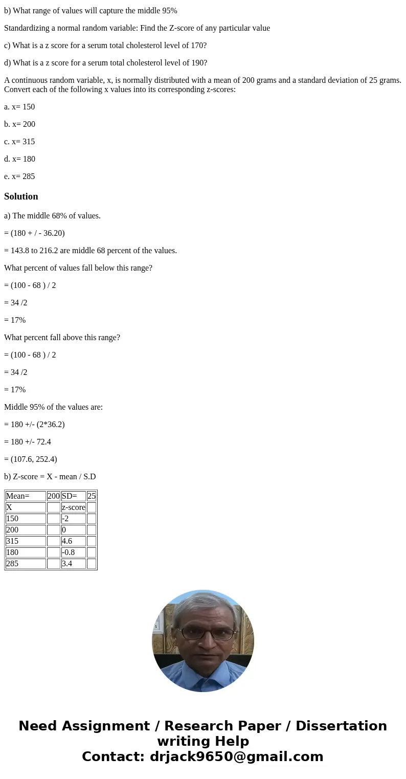 The serum total cholesterol for males 20 to 29 years old is approximately normally distributed with mean 180 and standard deviation 36.2, based on data obtained The serum total cholesterol for males 20 to 29 years old is approximately normally distributed with mean 180 and standard deviation 36.2, based on data obtained