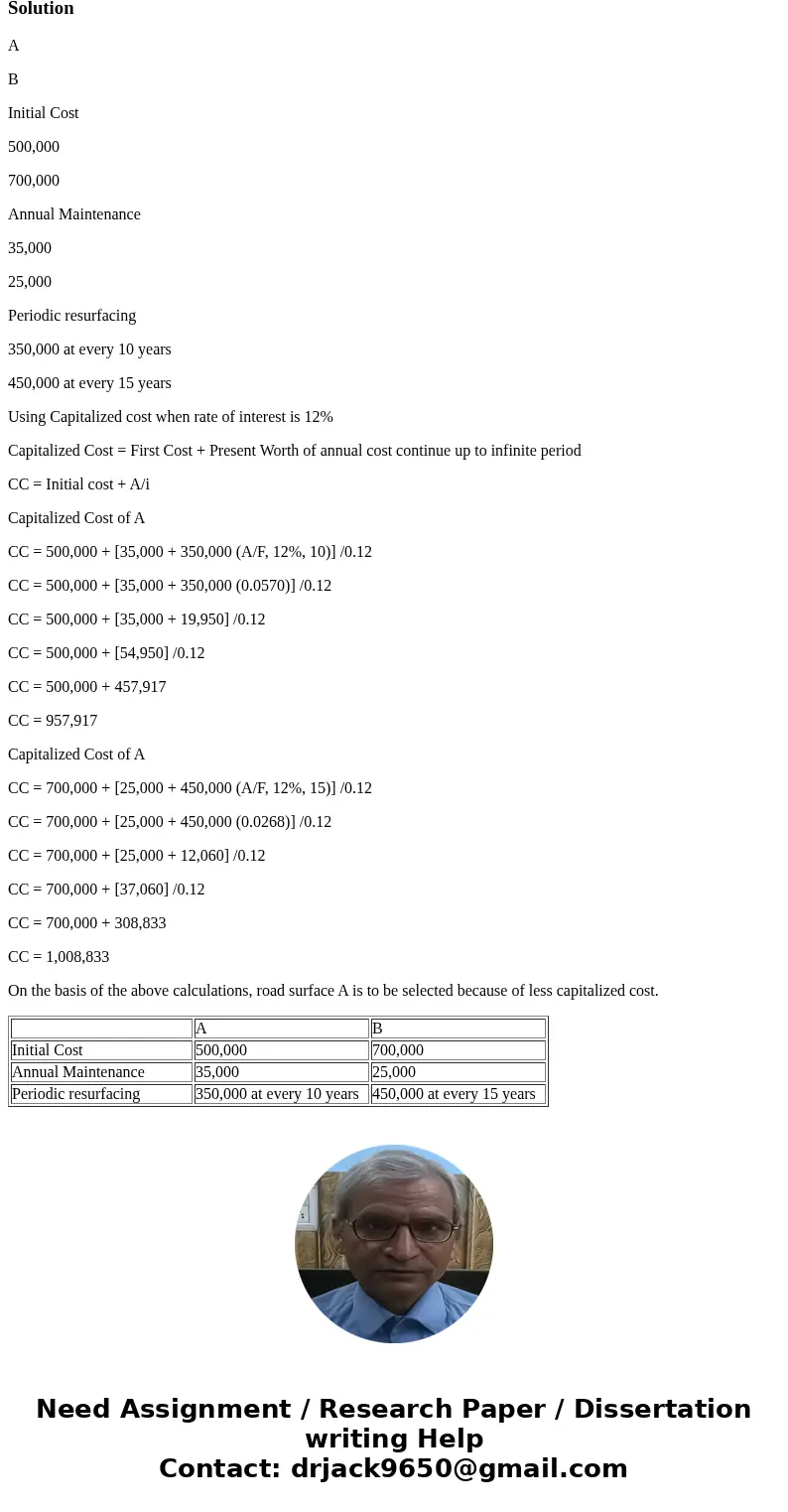 USFIMSE EGN 3615 MID-TERM \' SU 18) Problem 5 (20 points). Use capitalized cost to determine which type of road surface is preferred on a particular section of  USFIMSE EGN 3615 MID-TERM \' SU 18) Problem 5 (20 points). Use capitalized cost to determine which type of road surface is preferred on a particular section of
