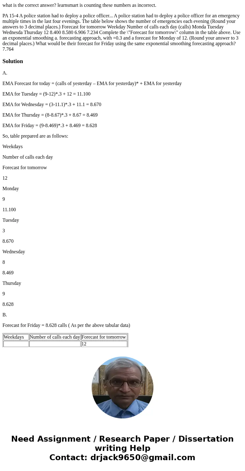 what is the correct answer? learnsmart is counting these numbers as incorrect. PA 15-4 A police station had to deploy a police officer... A police station had t what is the correct answer? learnsmart is counting these numbers as incorrect. PA 15-4 A police station had to deploy a police officer... A police station had t