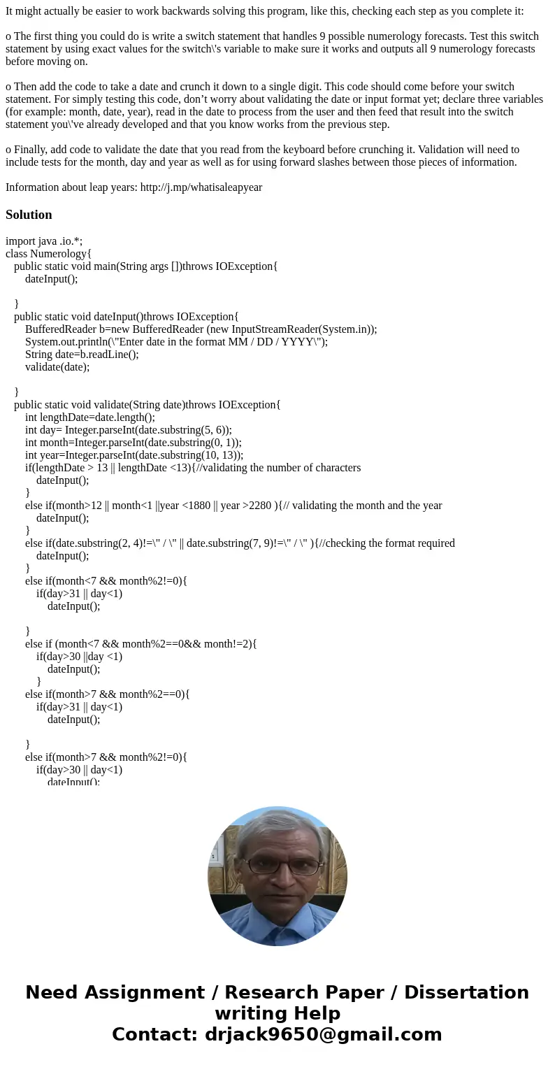 Write a program that will add the digits of a person’s birth date to obtain a single digit to generate a numerology report. First: Get a Date Numerology has bee Write a program that will add the digits of a person’s birth date to obtain a single digit to generate a numerology report. First: Get a Date Numerology has bee