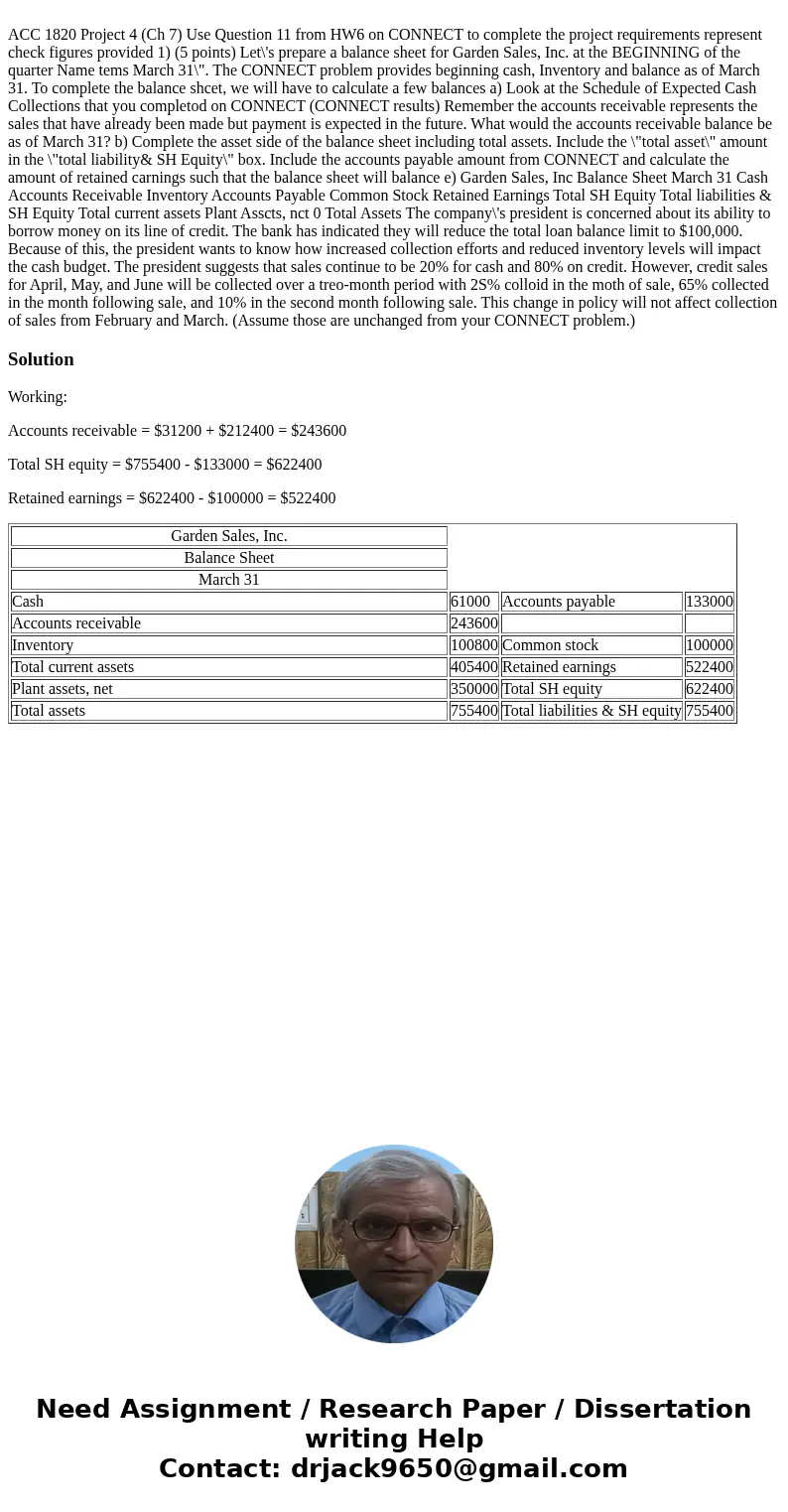  ACC 1820 Project 4 (Ch 7) Use Question 11 from HW6 on CONNECT to complete the project requirements represent check figures provided 1) (5 points) Let\'s prepar
