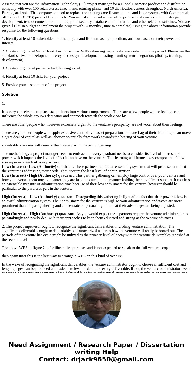 Assume that you are the Information Technology (IT) project manager for a Global Cosmetic product and distribution company with over 100 retail stores, three ma Assume that you are the Information Technology (IT) project manager for a Global Cosmetic product and distribution company with over 100 retail stores, three ma