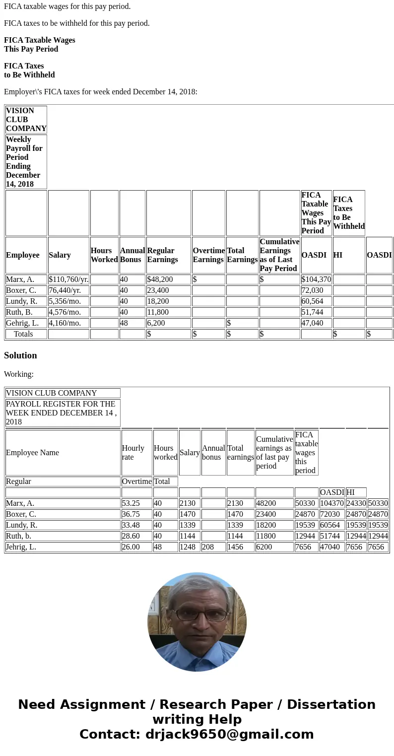 At Vision Club Company, office workers are employed for a 40-hour workweek on either an annual or a monthly salary basis. Given on the form below are the curren