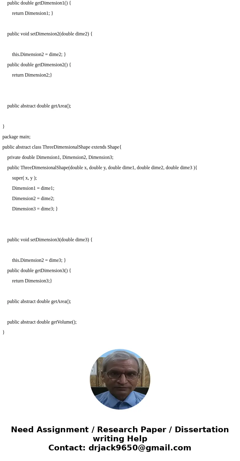 C++ Implement the following Shape class. 1. TwoDimensionalShape class provide the function getArea(), which calculate the area of 2 dimensional figure. 2. Thre