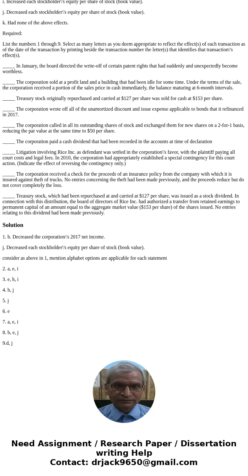 Case 1 – Effects of Transactions The transactions listed below relate to Rice Inc. You are to assume that on the date on which each of the transactions occurred Case 1 – Effects of Transactions The transactions listed below relate to Rice Inc. You are to assume that on the date on which each of the transactions occurred