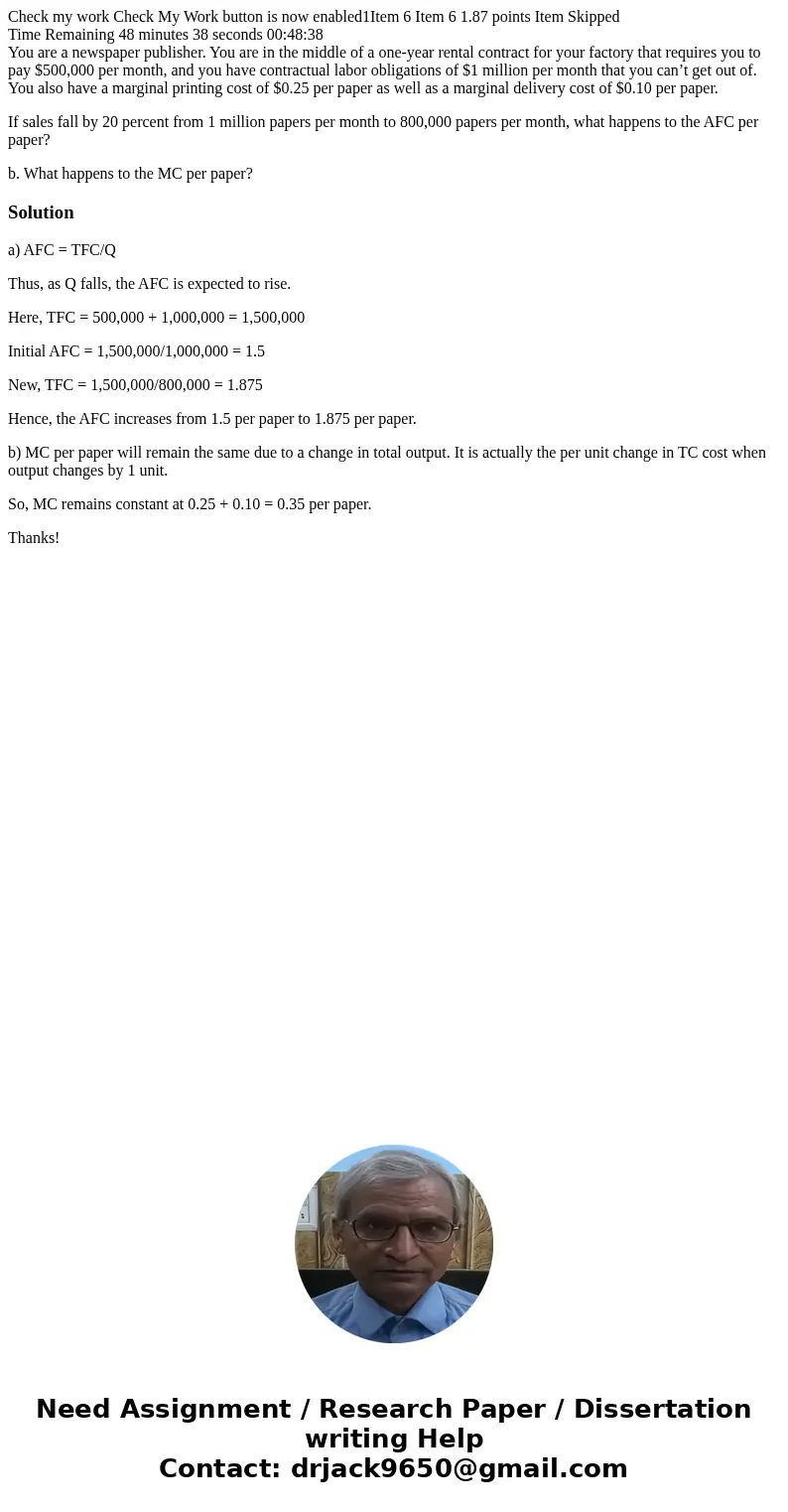 Check my work Check My Work button is now enabled1Item 6 Item 6 1.87 points Item Skipped Time Remaining 48 minutes 38 seconds 00:48:38 You are a newspaper publi Check my work Check My Work button is now enabled1Item 6 Item 6 1.87 points Item Skipped Time Remaining 48 minutes 38 seconds 00:48:38 You are a newspaper publi