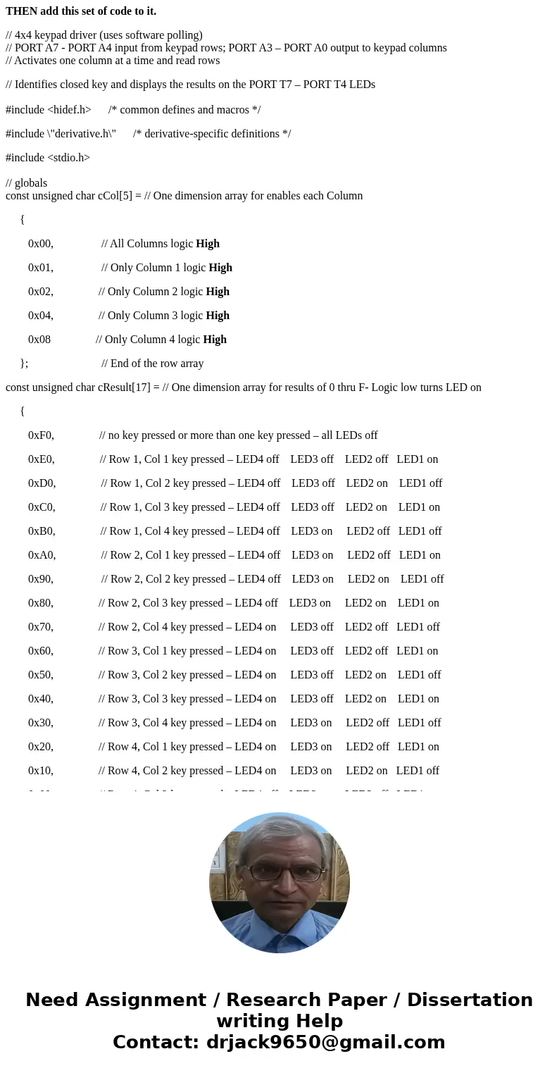Combine the keypad and LCD codes in compliance to the following requirements: your last name to appear on LCD row 1, your last name to appear on row 2, and on r Combine the keypad and LCD codes in compliance to the following requirements: your last name to appear on LCD row 1, your last name to appear on row 2, and on r